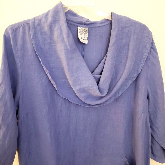 La Fixsun Periwinkle Blue 100% Linen Oversize Fit Tunic Dress Pockets Size M EUC - Picture 2 of 8